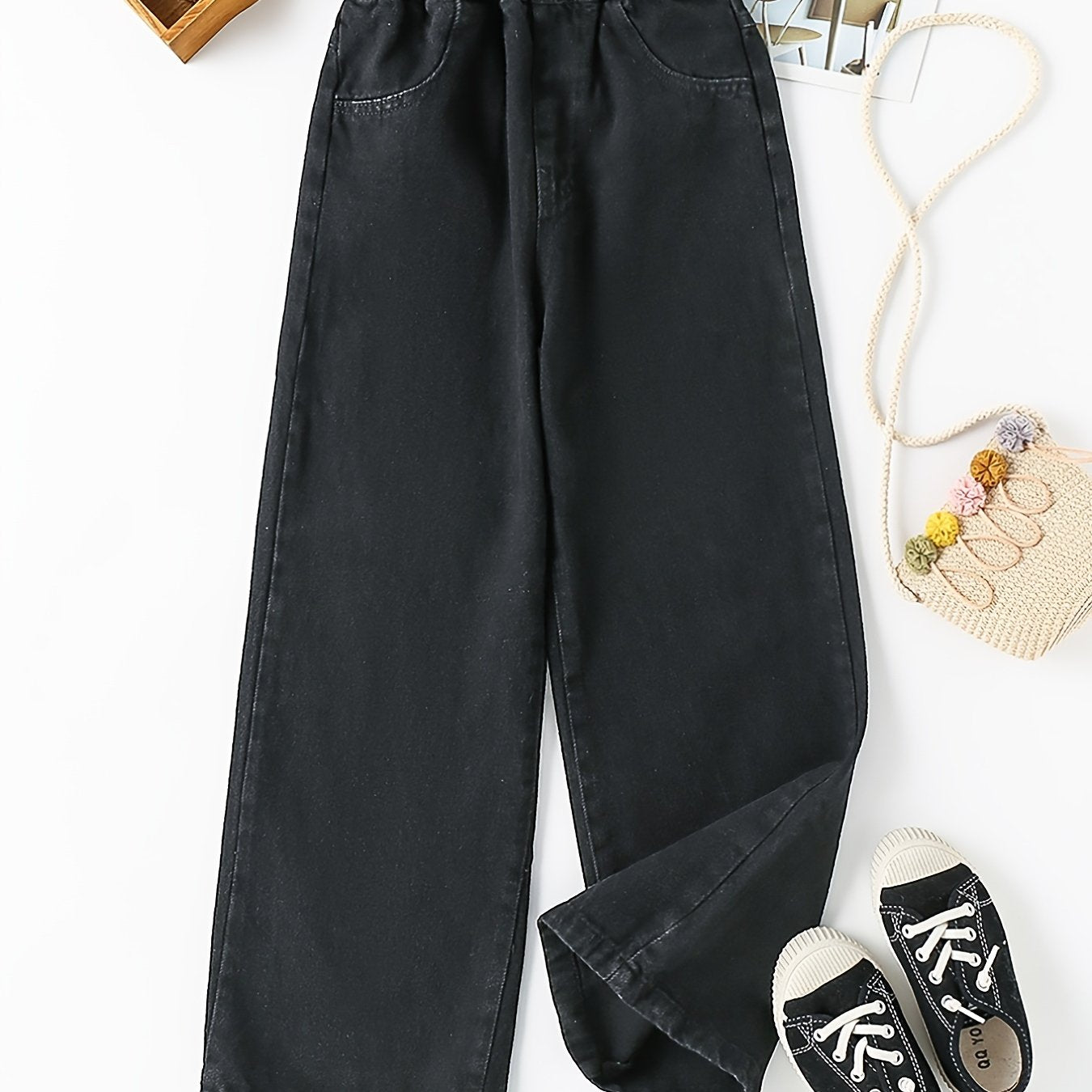 Toddler Girls Button Jeans Loose Wide Leg Denim Pants