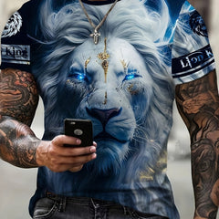 Lion Graphic Print Men's Novelty T Shirt Short Sleeve Crew Neck Tee