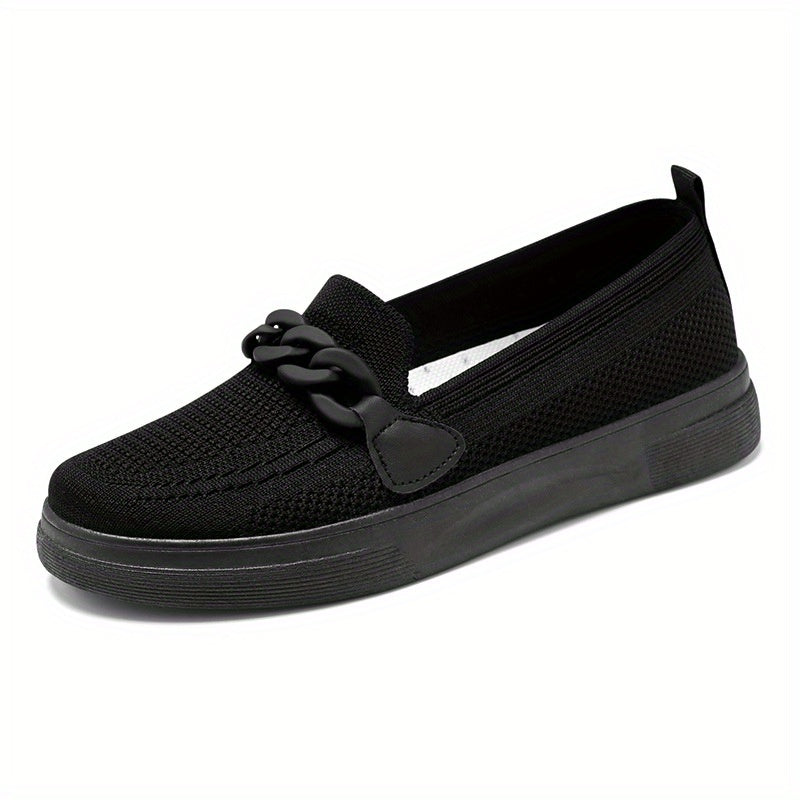 Women's Knitted Sock Shoes Chain Slip On Flat Shoes