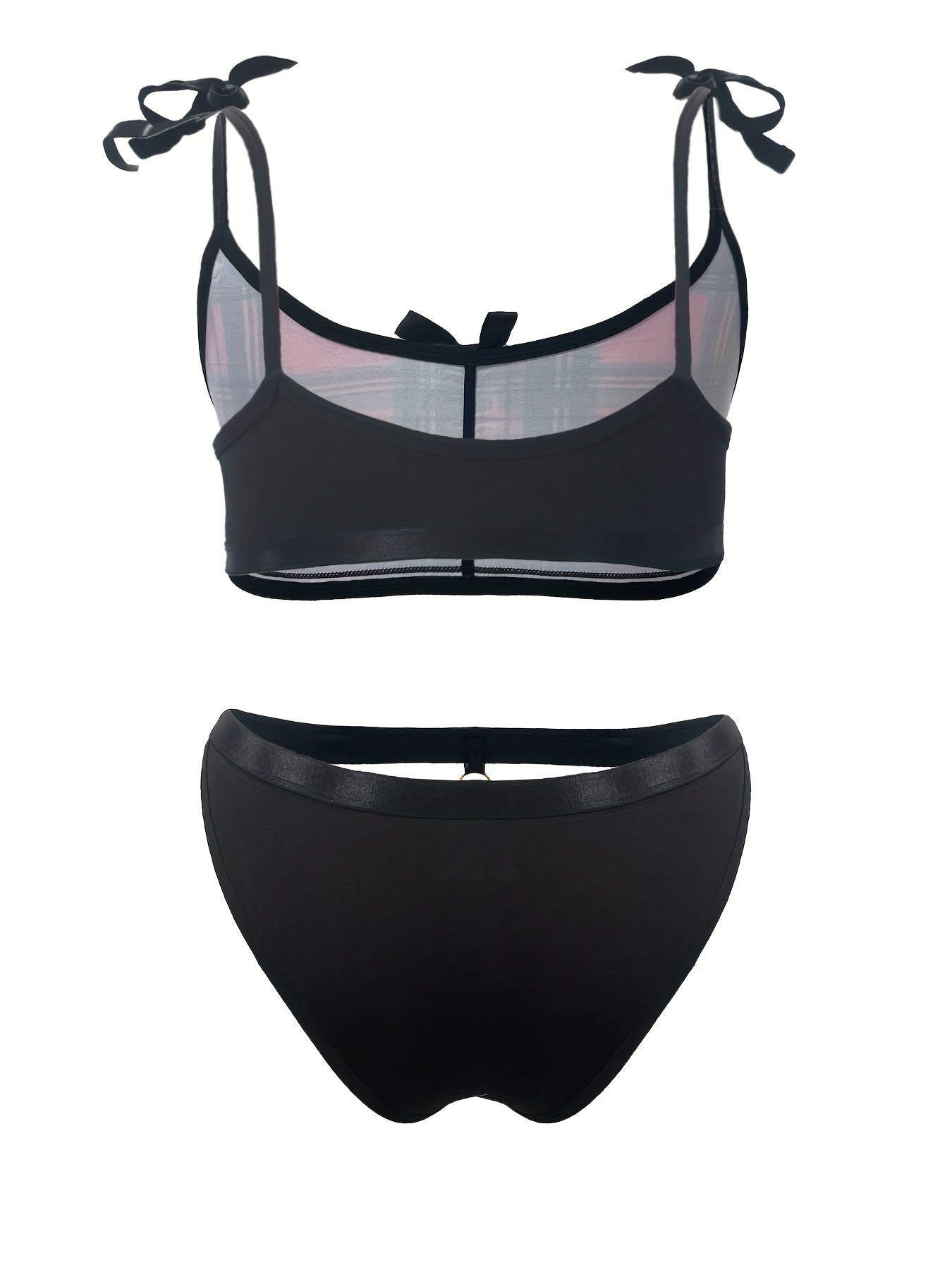 Sexy Lingerie Set Plaid Print Bow Tie Bra & Panty Preppy 2 Piece