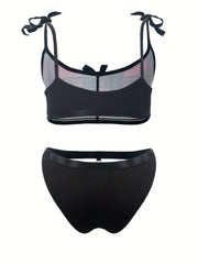 Sexy Lingerie Set Plaid Print Bow Tie Bra & Panty Preppy 2 Piece