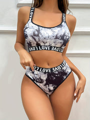 Tie Dye Criss Cross Back Push Up Bra & Panties Set
