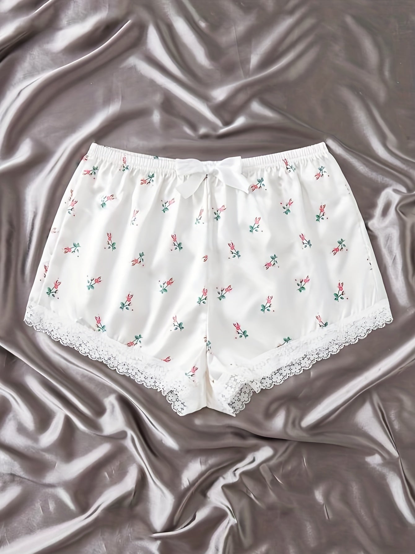 Floral Print Lace Trim Sleep Shorts