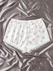 Floral Print Lace Trim Sleep Shorts