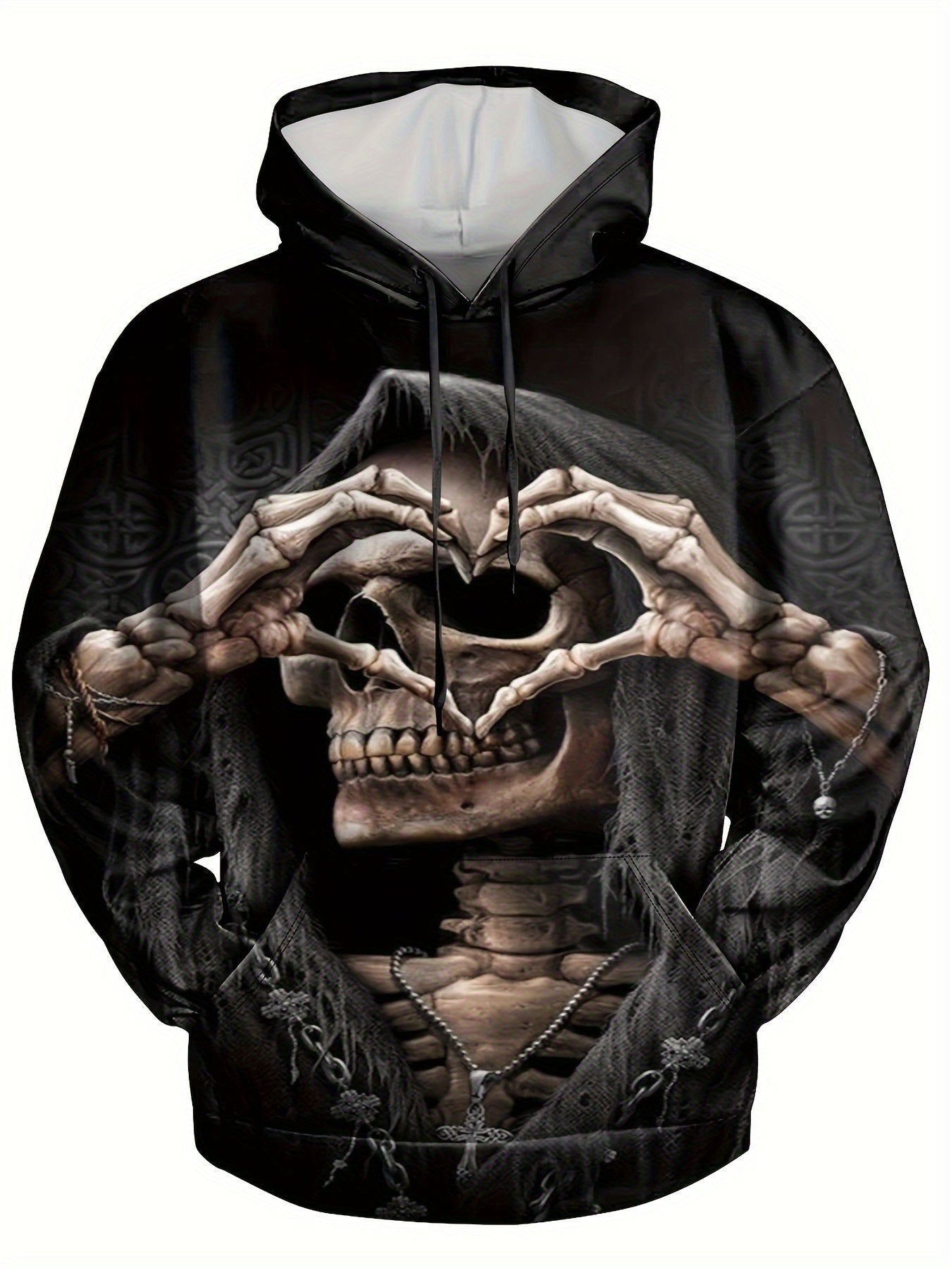 Skull & Heart Pattern Print Hoodie for Men