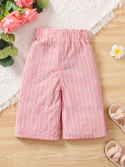 Girls' High Waist Striped Wide Leg Cropped Trousers