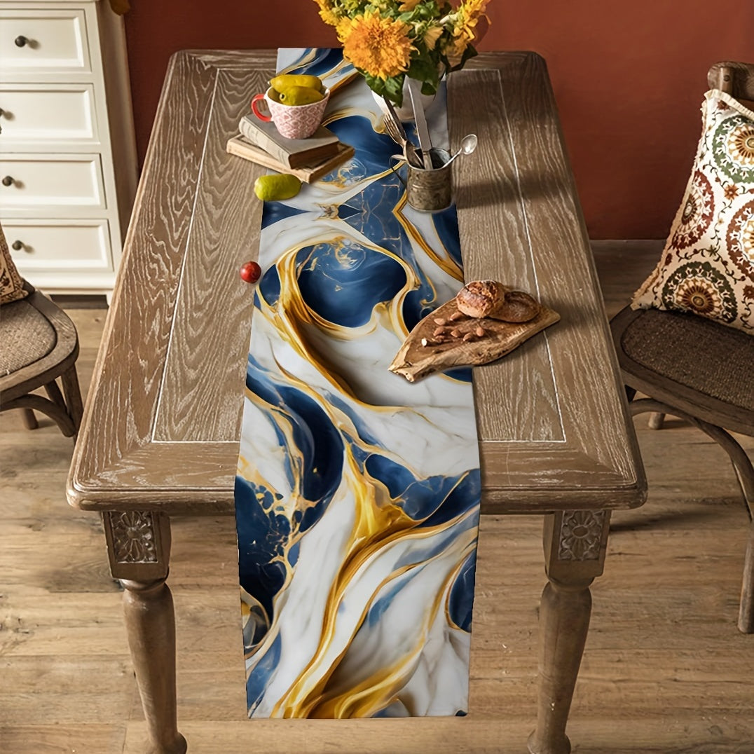 Marble Golden Abstract Art Table Runner 13x72 Inch