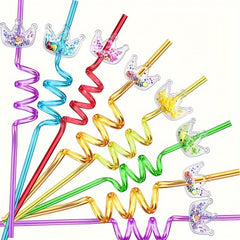 4pcs Glitter Princess Party Favors Crown Drinking Straws