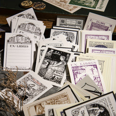 50 Retro Bookplate Engraved Paper Sheets 9x7 cm, Hand Account Base Paper