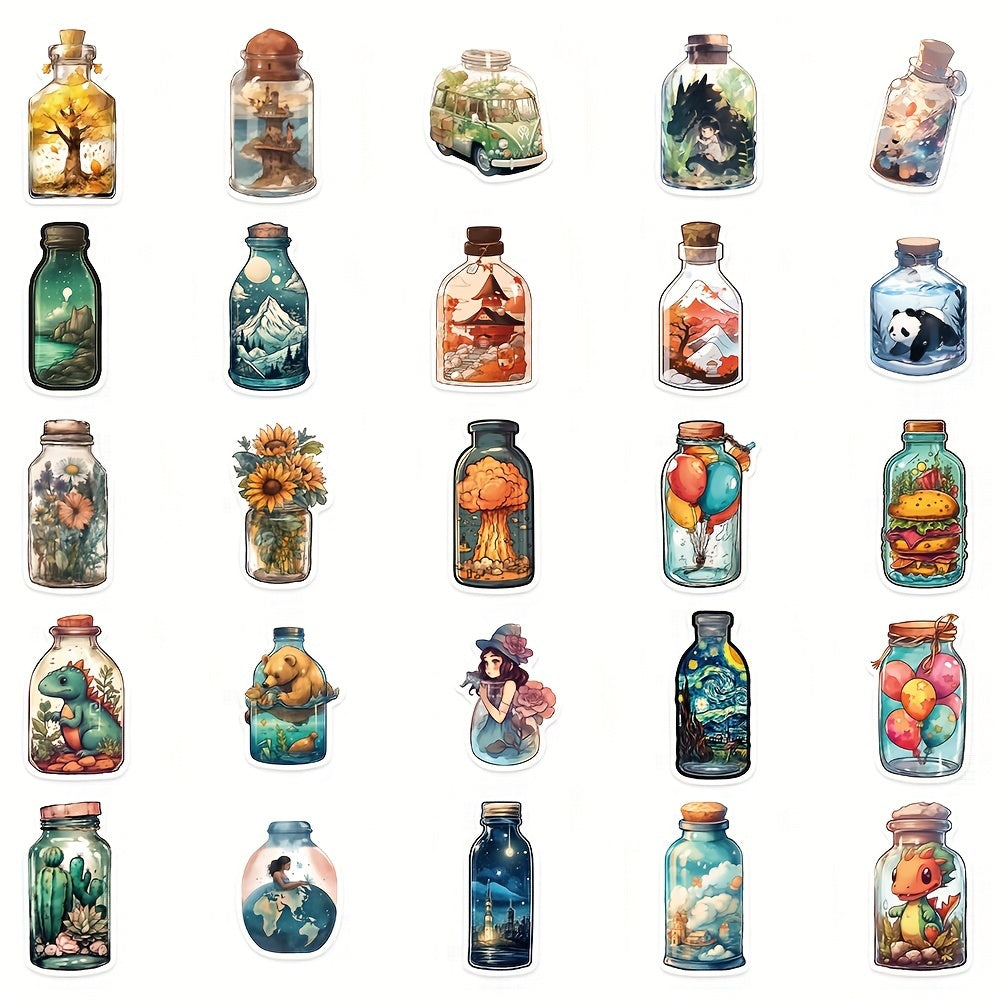 50pcs Healing Bottle World Graffiti Stickers for DIY Decoration Waterproof