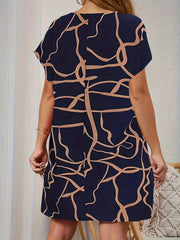 Abstract Print Crew Neck Dress Casual Short Sleeve Dress for Spring & Summer