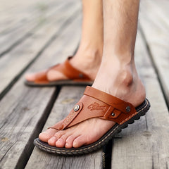 Men's PU Leather Ring Toe Sandals Non Slip Outdoor Hiking Flip Flop