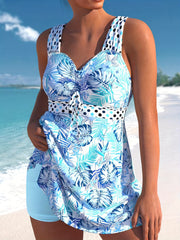 Tropical & Polka Dot Print Tankini Set