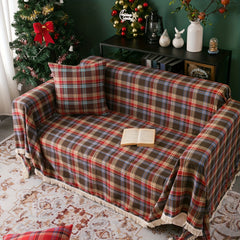 Retro Sofa Slipcover Christmas Coffee Red Woven Plaid Non-slip Sofa Cover