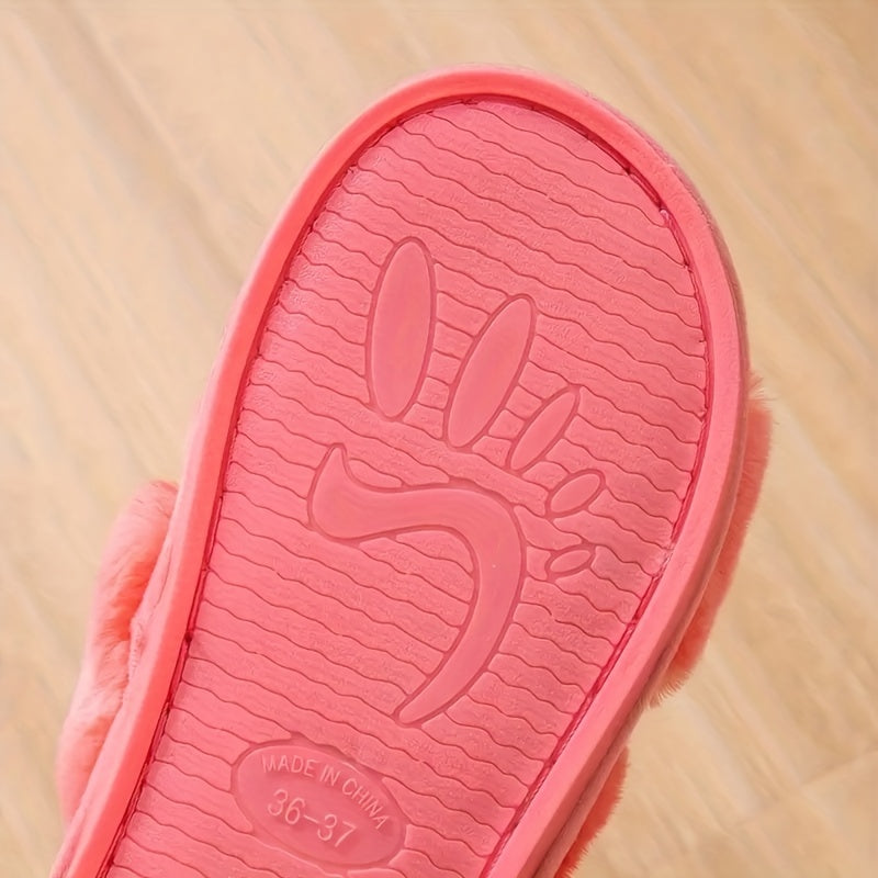 Women's Tie Dye Plush House Slippers Warm Open Toe Slip On Shoes