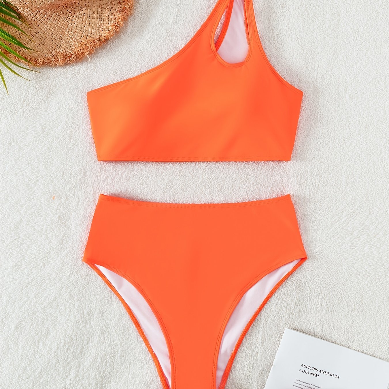One Off Shoulder Top & Panties Swimsuit Set Women's Plus