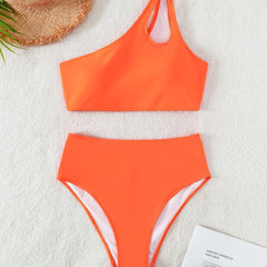 One Off Shoulder Top & Panties Swimsuit Set Women's Plus