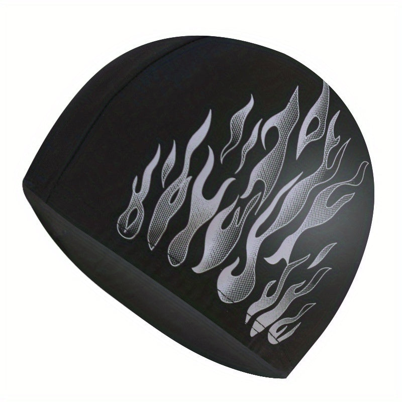 Flame Print Elastic Swim Cap for Long Hair