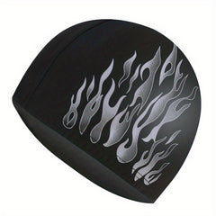 Flame Print Elastic Swim Cap for Long Hair
