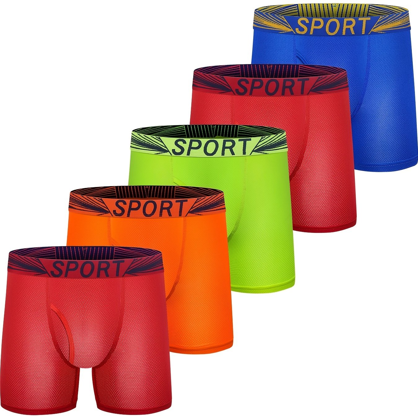 5pcs Boys Casual Boxers Quick Dry Mesh Sport Underwear