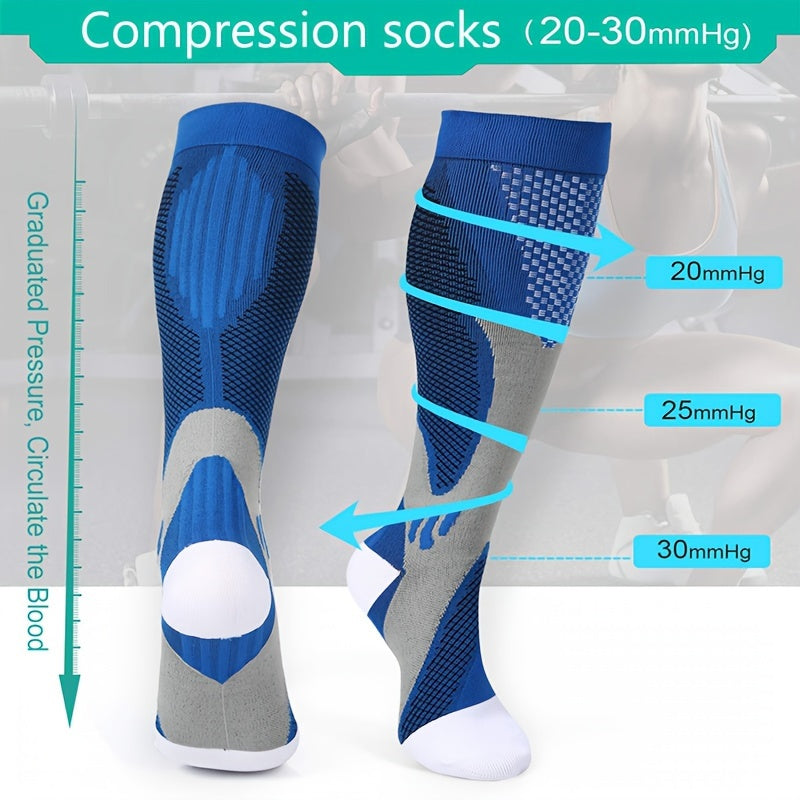 6 Pairs Men's Compression Sport Socks, Nylon Blend, Breathable