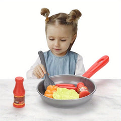 Kids Kitchen Pretend Play Food Toy Set - Frying Pan, Vegetables, Steak, Bread
