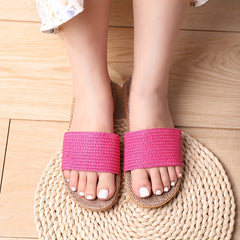 Women's Flat Linen Slides Ultra Light Slip On Shoes