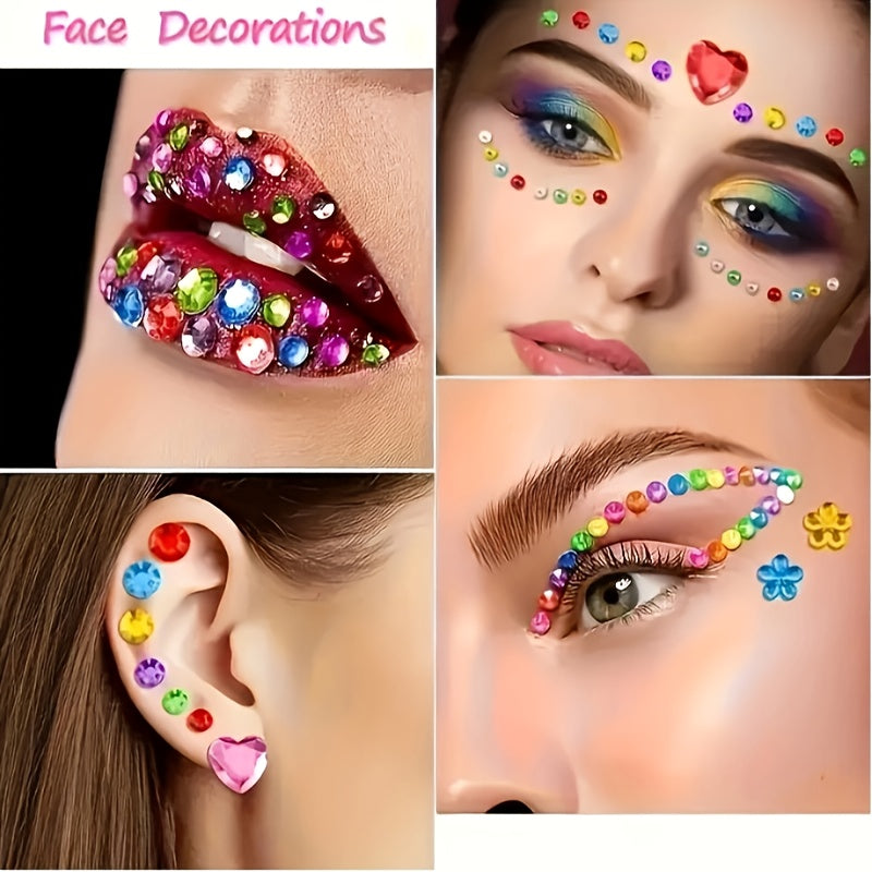 Mini Rhinestone Stickers Self Adhesive Mixed Shapes Hearts Stars Flowers