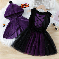 2pcs Toddler Girls Sequins Tulle Princess Tutu Dress & Hooded Cloak Set