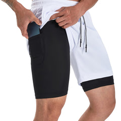 Men's 2 in 1 Running Shorts Quick Dry Gym Training Multicolor S