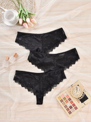 3 Pack Plus Size Floral Lace Semi Sheer High Stretch Panties