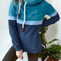 Block Turtle Neck Hoodie Casual Long Sleeve Drawstring Hoodies