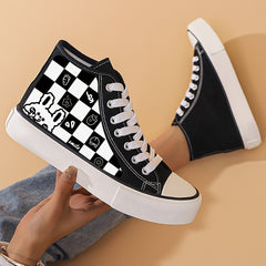 Plaid & Rabbit Pattern Canvas High Top Flat Shoes