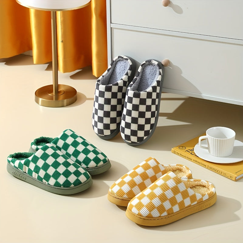 Women's Checkerboard Pattern Plush Slippers