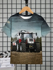 Boys' Tractor Print T Shirt Short Sleeve Tee for Summer