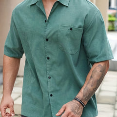 Men's Casual Solid Short Sleeve Shirt With Pocket