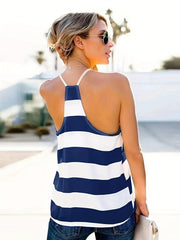 Striped Print V Neck Cami Top Sleeveless Loose Fit