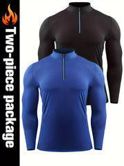Men's Quick Drying Long Sleeve Shirt - High Stretch Crew Neck Undershirts