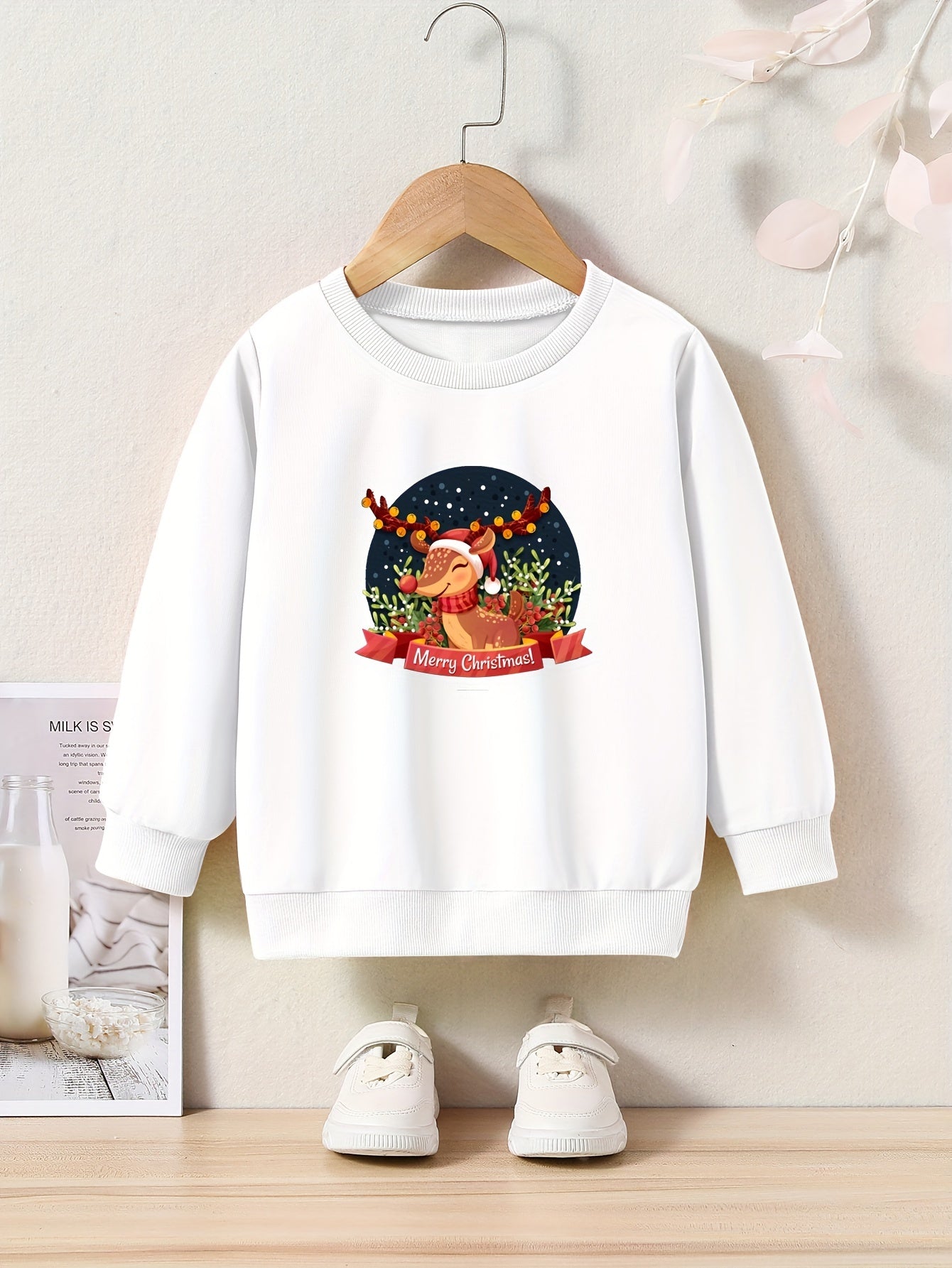 Lovely Reindeer In Christmas Night Crew Neck Sweatshirt