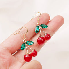 Red Crystal Cherry Drop Dangle Earrings Women's Jewelry Gift