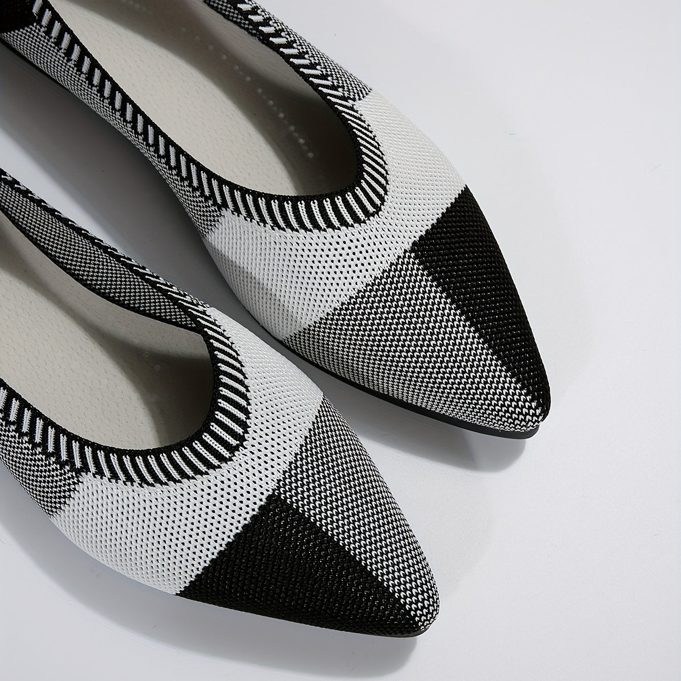 Women's Colorblock Ballet Flats Knitted Slip On Shoes