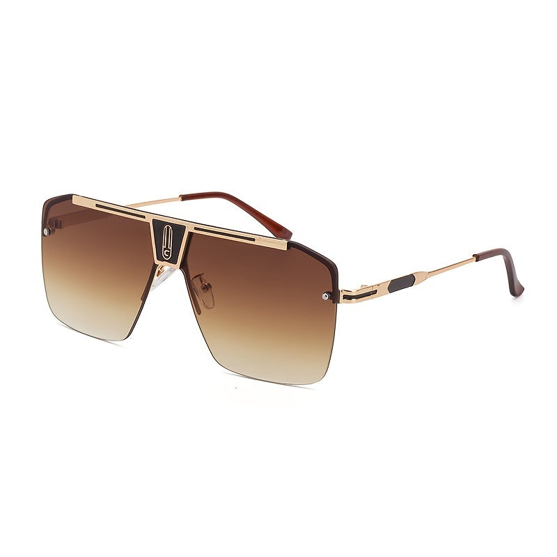 Square Rimless Sunglasses Men's Vintage Big Frame UV400