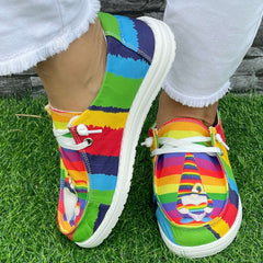 Rainbow Strip Dwarf Pattern Flat Shoes Women's Lightweight Casual Shoes