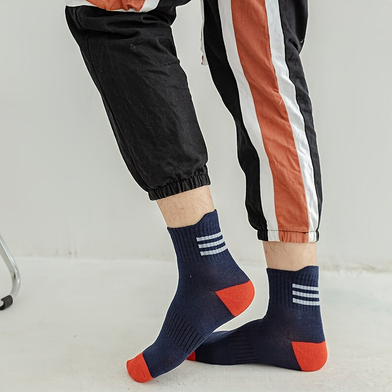 10 Pairs Men's Block Crew Socks Comfy Casual Unisex Outdoor All Seasons
