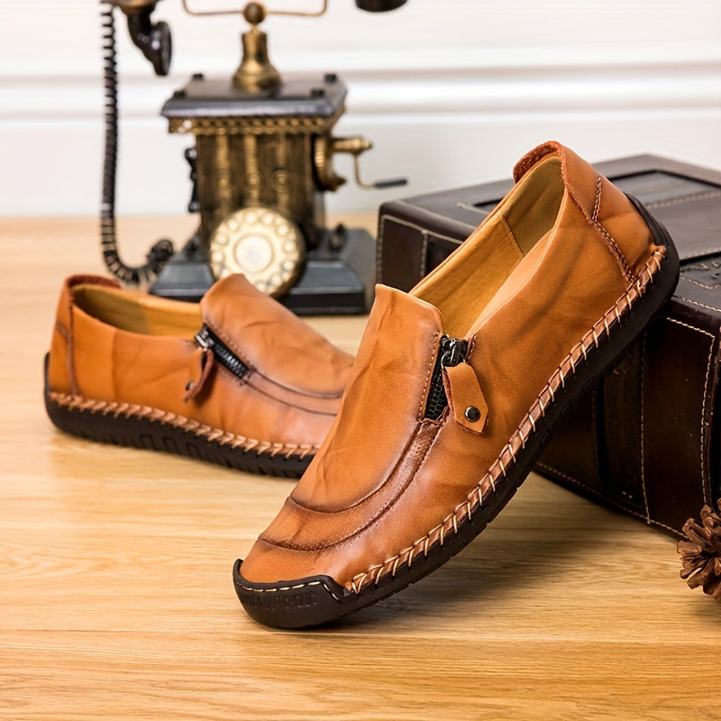 Men's Stitch Detail Loafer Shoes Zipper Slip-On Shoes Spring Summer