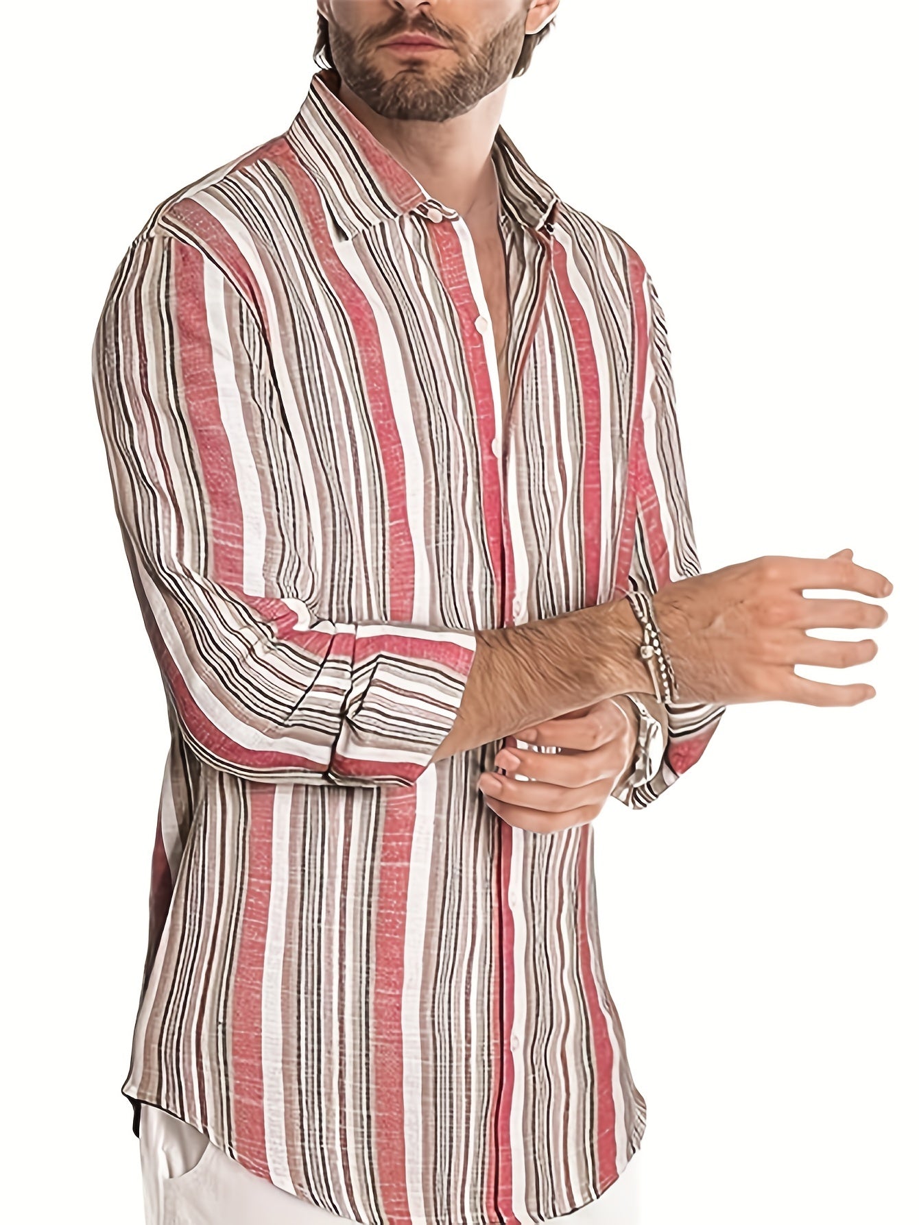 Men's Vertical Striped Casual Shirt Long Sleeves Regular Fit