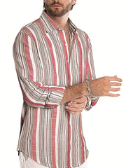 Men's Vertical Striped Casual Shirt Long Sleeves Regular Fit