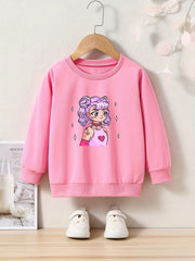 Toddler Cartoon Girl Print Long Sleeve Sweatshirt