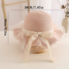 Lace Brim Bow Ruffled Straw Hat Sun Protection Breathable Hat
