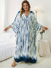 Boho Cover Up Tie Dye Striped Batwing Sleeve V Neck